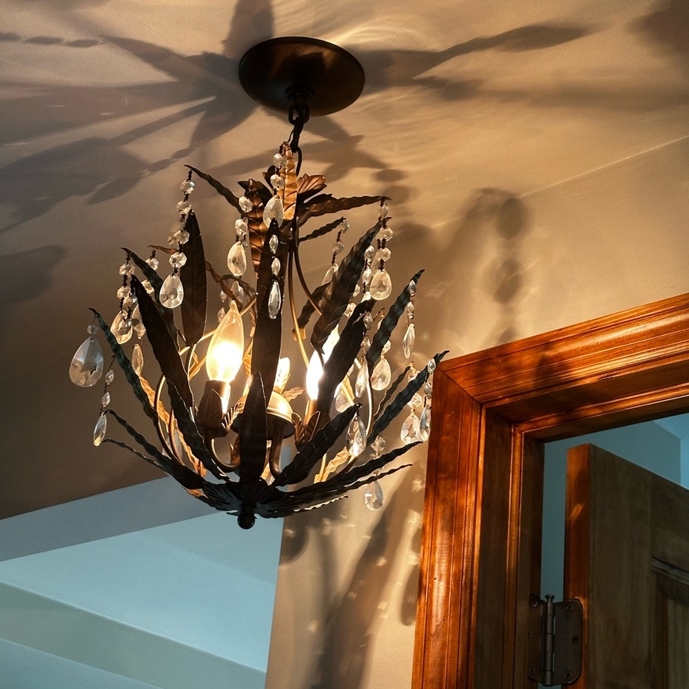 Rustic Bronze Chandelier with Crystal Accents
